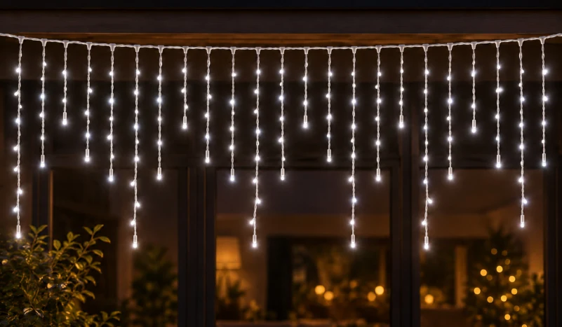 LED Saçak 144 LED 2 m IP65 Sabit – Beyaz, Beyaz Kablo - Görsel 2