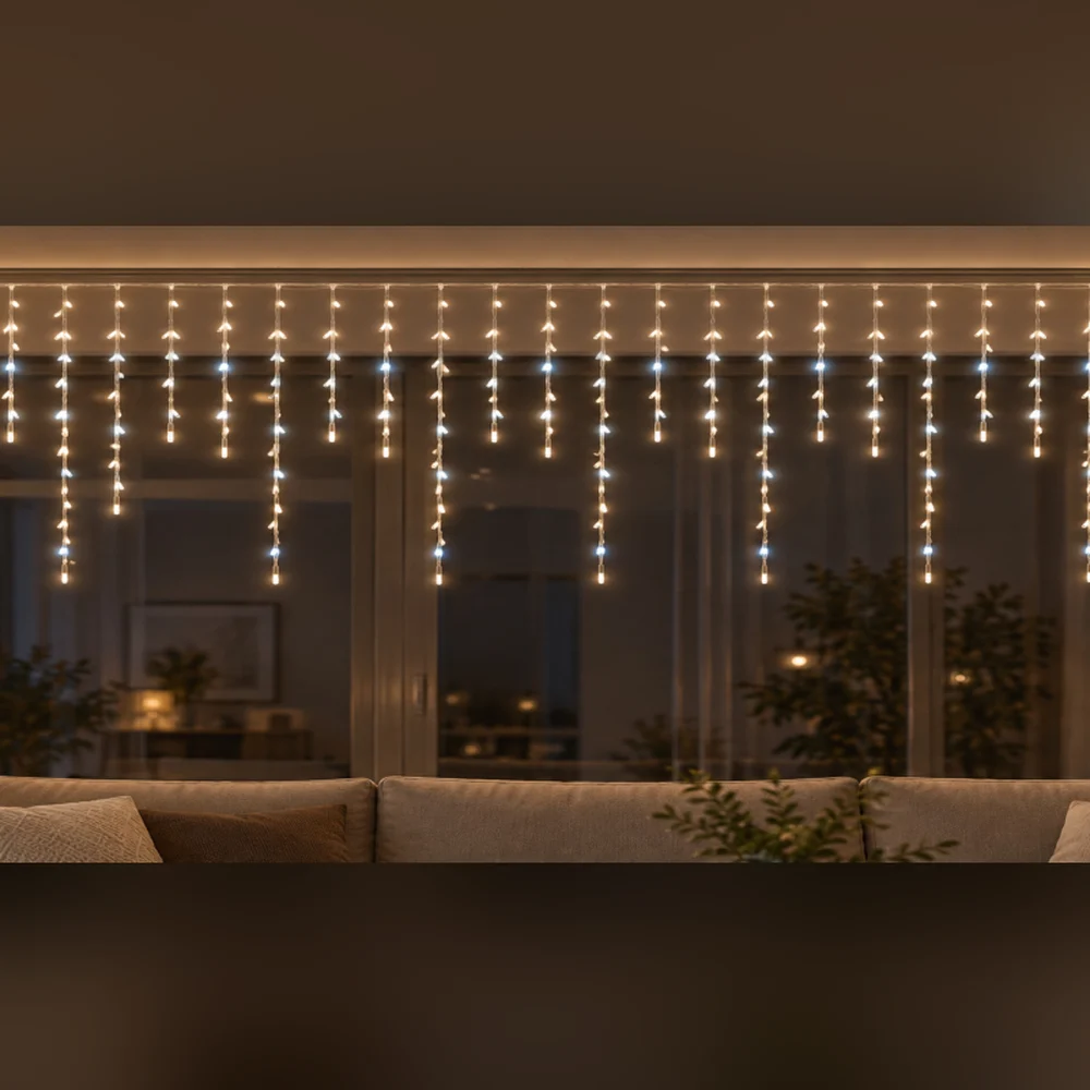 LED Saçak 192 LED 2 × 1 m IP44 Çakarlı – Gün Işığı, Şeffaf Kablo