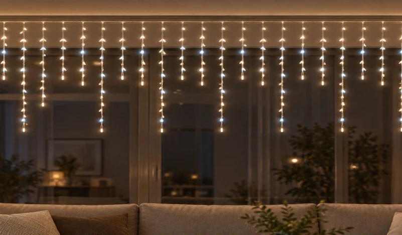 LED Saçak 192 LED 2 × 1 m IP44 Çakarlı – Gün Işığı, Şeffaf Kablo - Görsel 2