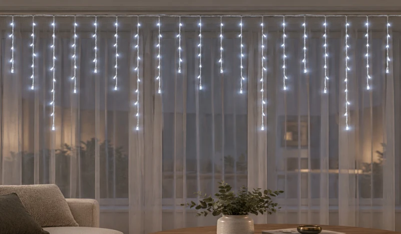 LED Saçak 192 LED 2 × 1 m IP44 Sabit – Beyaz, Şeffaf Kablo - Görsel 2