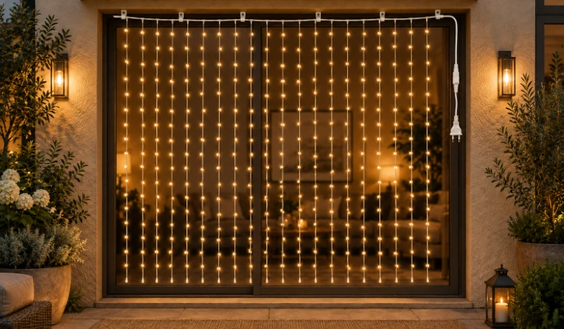 LED Perde 400 LED 2 × 2 m IP65 Sabit – Gün Işığı, Beyaz Kablo - Görsel 2
