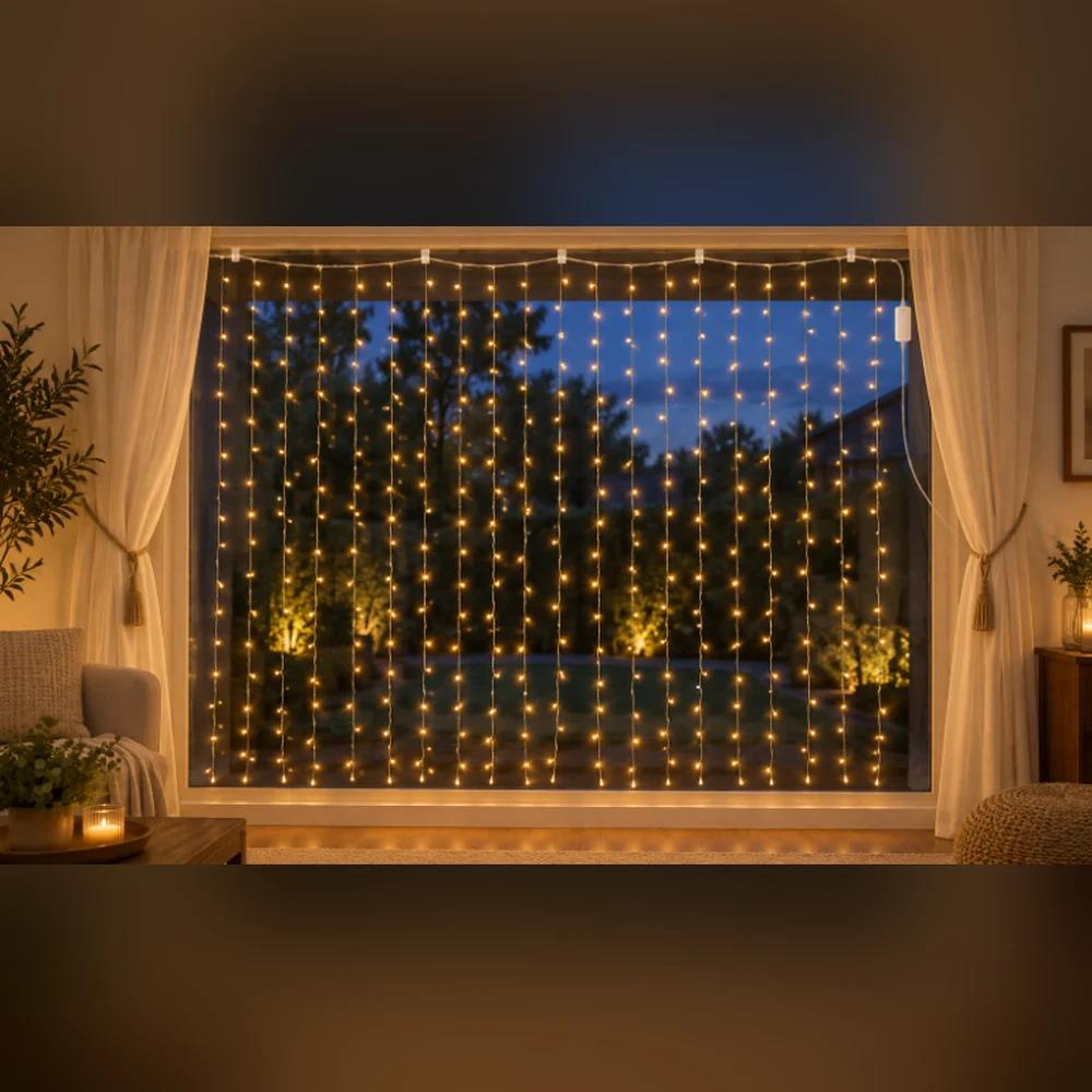 LED Perde 400 LED 2 × 2 m IP44 Sabit – Gün Işığı, Şeffaf Kab