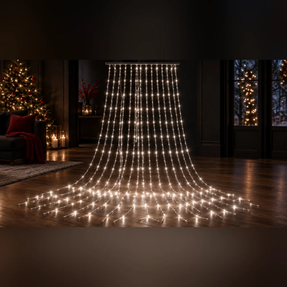 Yağmur Perde 512 LED 2 × 3 m IP44 8 Animasyonlu – Beyaz, Şeffaf Kablo